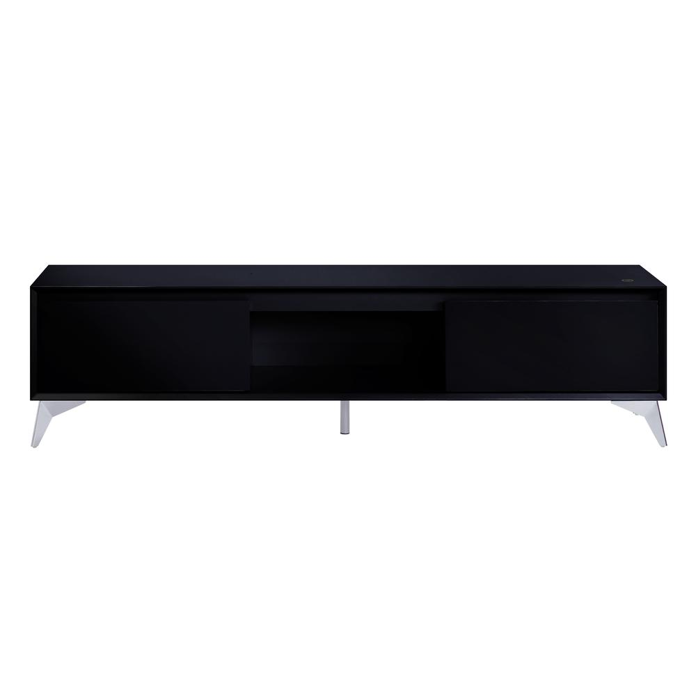 Boho Aesthetic Raceloma TV stand , LED, Black & Chrome Finish (91994) | Biophilic Design Airbnb Decor Furniture 