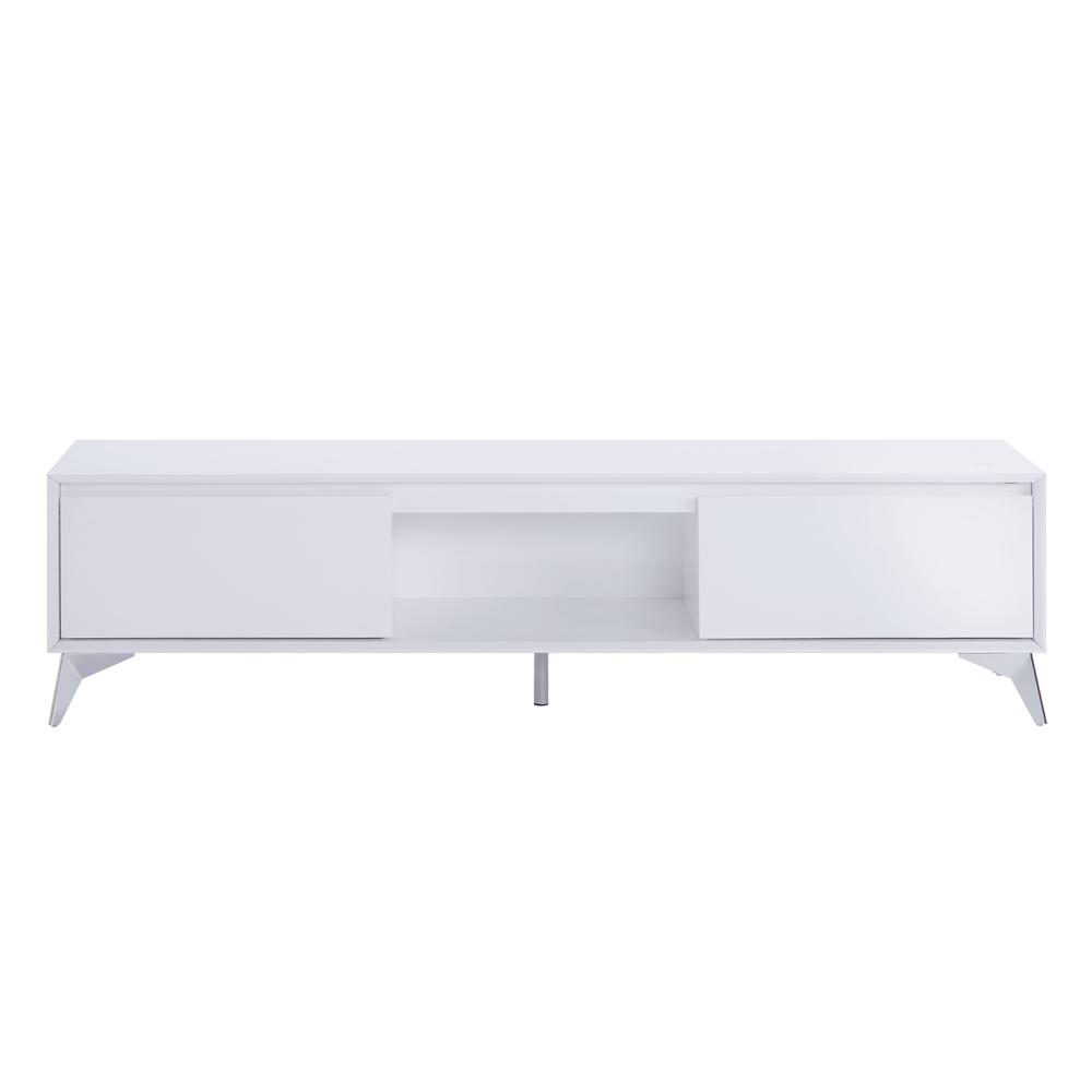 Boho Aesthetic Raceloma TV stand , LED, White & Chrome Finish (91995) | Biophilic Design Airbnb Decor Furniture 
