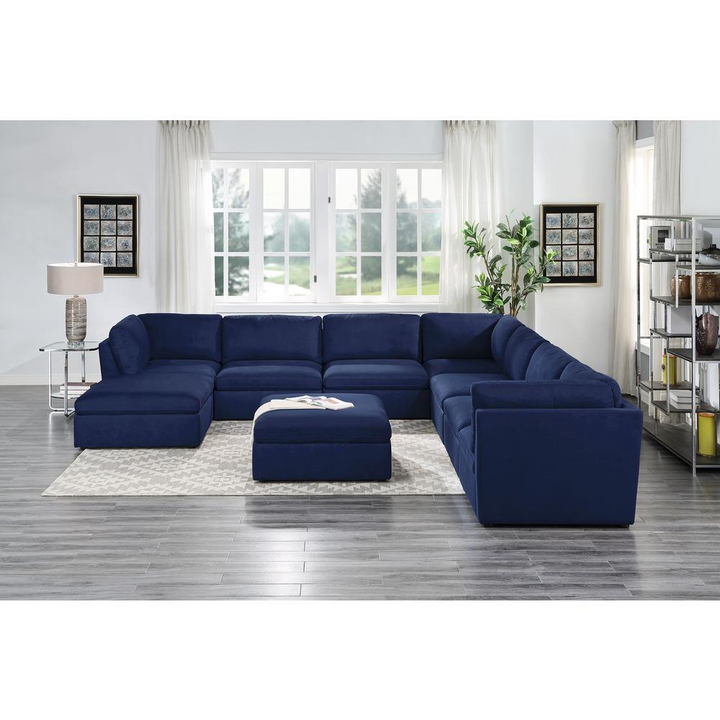 Boho Aesthetic Crosby Modular - Armless Chair, Blue Fabric (56035) | Biophilic Design Airbnb Decor Furniture 