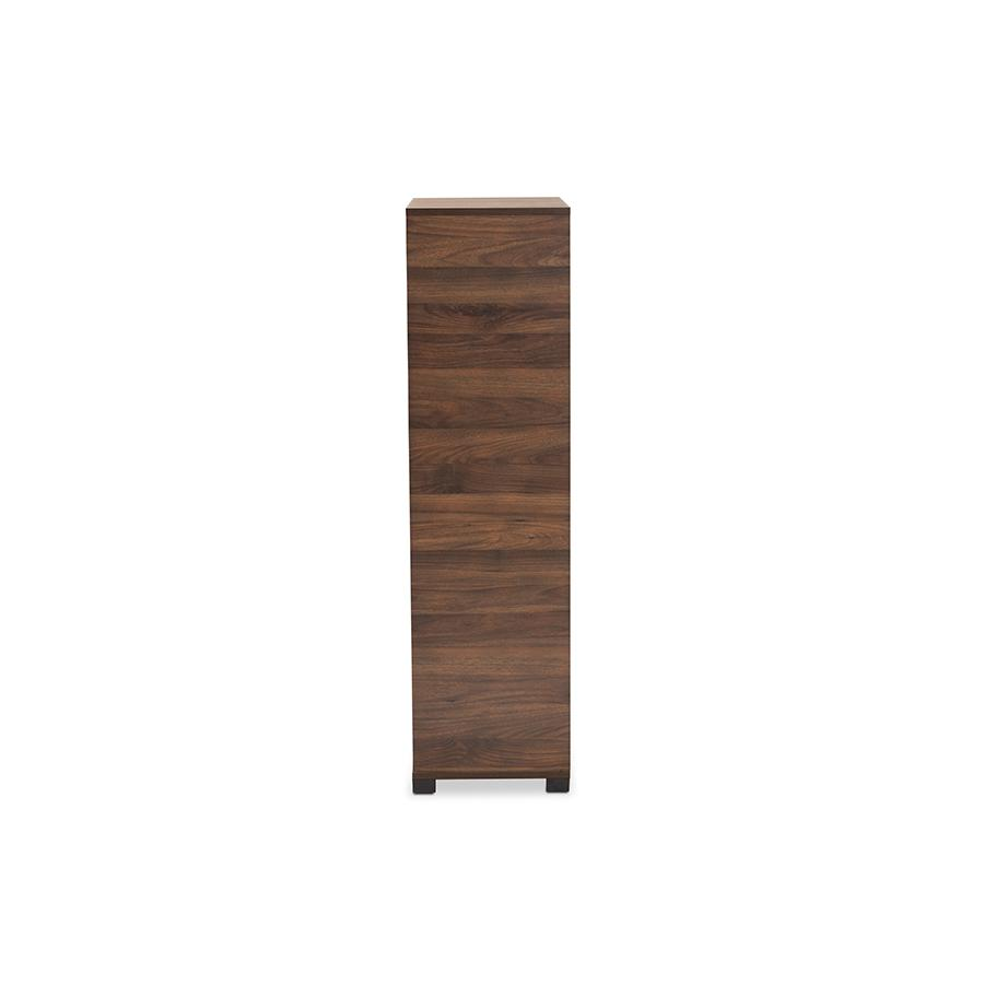 Boho Aesthetic Two-Tone Walnut Brown and Black Finished Wood 2-Door Shoe Storage Cabinet | Biophilic Design Airbnb Decor Furniture 