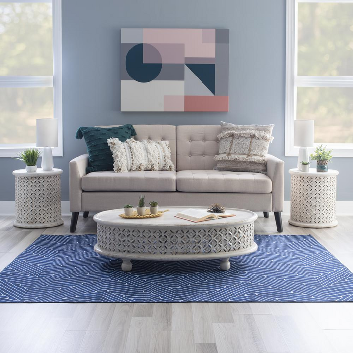 Boho Aesthetic Inora | Modern Distressed Wood White Beige Side Table | Biophilic Design Airbnb Decor Furniture 