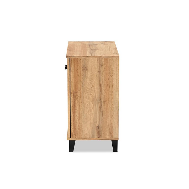 Boho Aesthetic Oak Brown Finished Wood 2-Door Shoe Storage Cabinet | Biophilic Design Airbnb Decor Furniture 