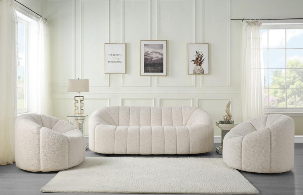 Boho Aesthetic ACME Osmash Sofa, White Teddy Sherpa | Biophilic Design Airbnb Decor Furniture 