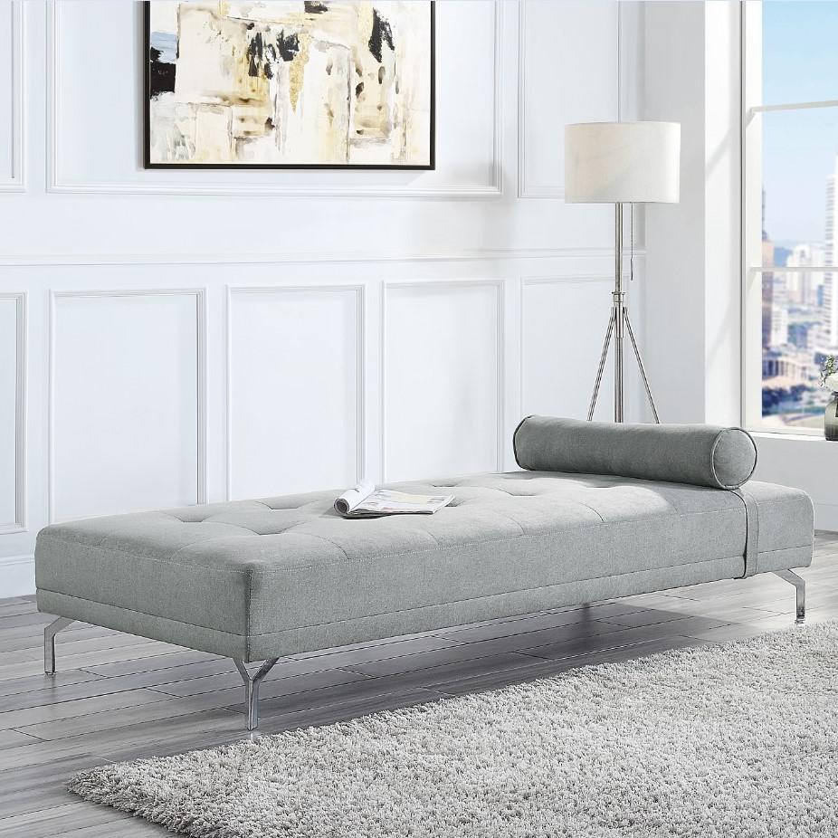 Boho Aesthetic ACME Quenti Sofa Bed w/Pillow, Gray Melange Velvet | Biophilic Design Airbnb Decor Furniture 