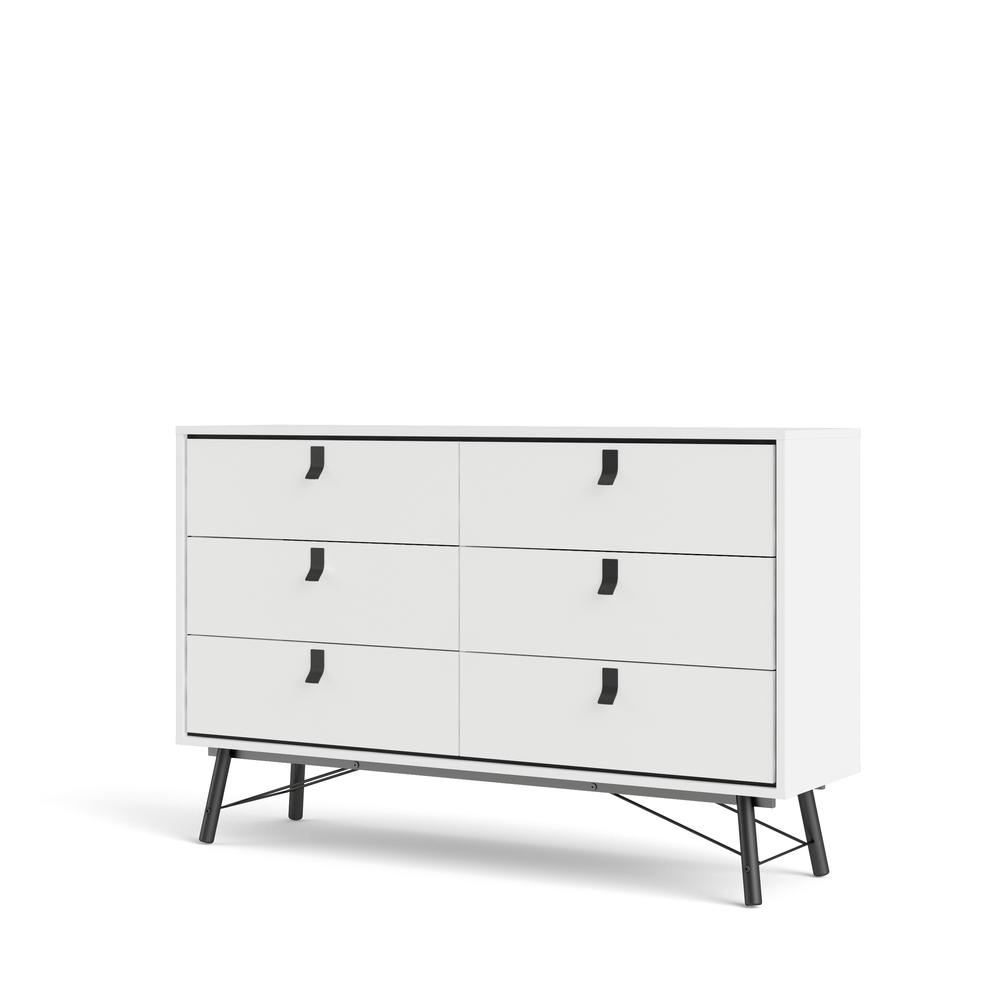 Boho Aesthetic Ry 6 Drawer Double Dresser, White Matte/Black | Biophilic Design Airbnb Decor Furniture 