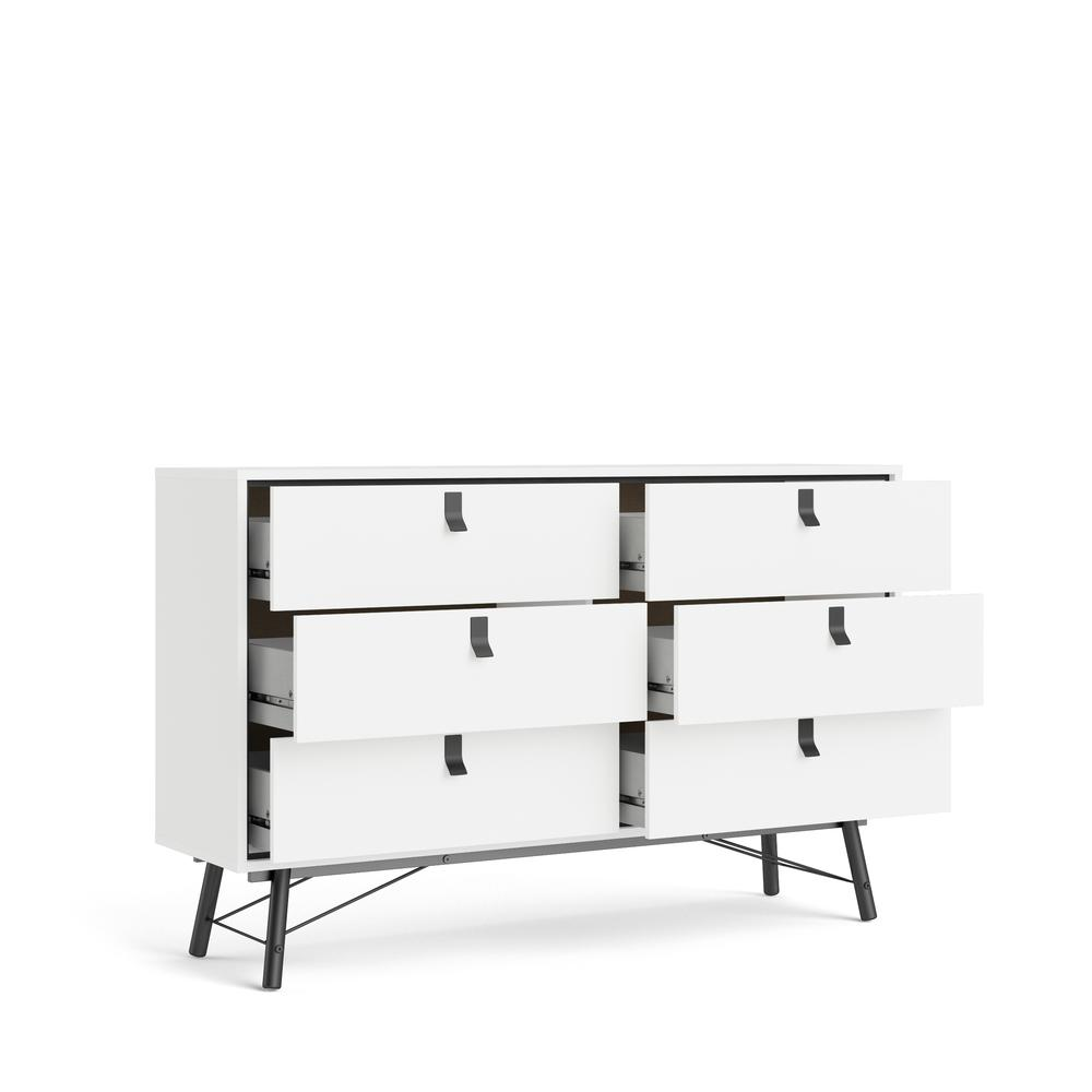 Boho Aesthetic Ry 6 Drawer Double Dresser, White Matte/Black | Biophilic Design Airbnb Decor Furniture 