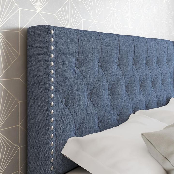 Boho Aesthetic La Mia | Queen Sized Linen Panel Upholstered Platform Bed Frame | Biophilic Design Airbnb Decor Furniture 