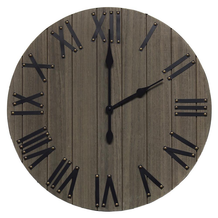Boho Aesthetic Handsome 21" Rustic Farmhouse Wood Wall Clock, Rustic Gray | Biophilic Design Airbnb Decor Furniture 