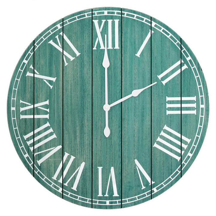 Boho Aesthetic Large Emerald Plank 23" Large Rustic Coastal Wall Clock | Biophilic Design Airbnb Decor Furniture 