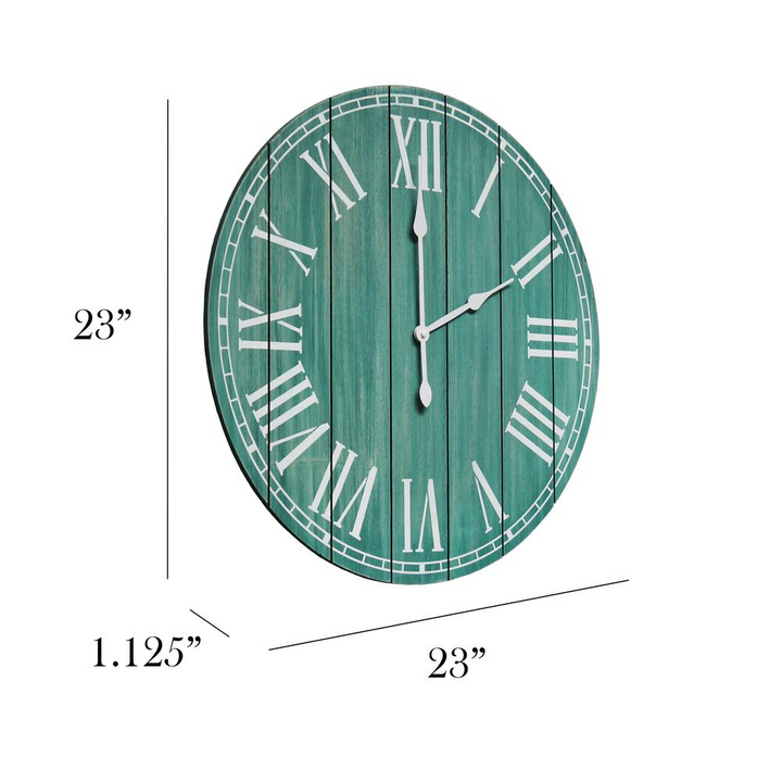 Boho Aesthetic Large Emerald Plank 23" Large Rustic Coastal Wall Clock | Biophilic Design Airbnb Decor Furniture 