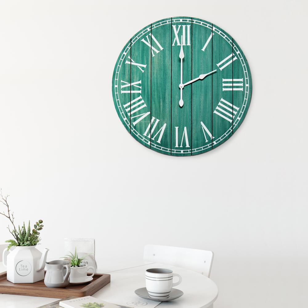 Boho Aesthetic Large Emerald Plank 23" Large Rustic Coastal Wall Clock | Biophilic Design Airbnb Decor Furniture 