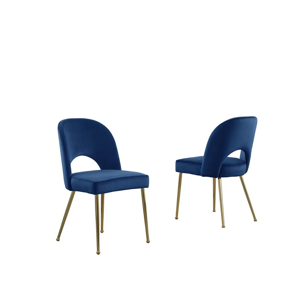 Boho Aesthetic Navy Blue Velvet Dining Side Chair Openback, Chrome Gold, Set of 2 | Biophilic Design Airbnb Decor Furniture 