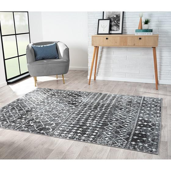 Boho Aesthetic Large Modern and Contemporary Moroccan Global Print Woven Area Rug - 6x9' Charcoal | Biophilic Design Airbnb Decor Furniture 