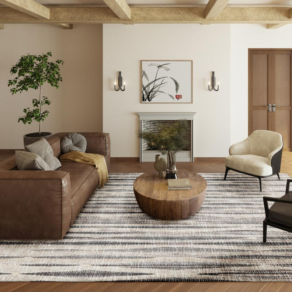 Boho Aesthetic Waverly Beige Contemporary Striped 10' x 14' Area Rug Beige AWA31 | Biophilic Design Airbnb Decor Furniture 