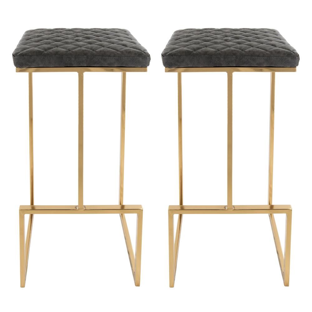 Buy farmhouse furniture The Portofino Black Tuscan Leather & Gold Bar Stools – Set of 2 - Modern Cottage Farmhouse Furniture