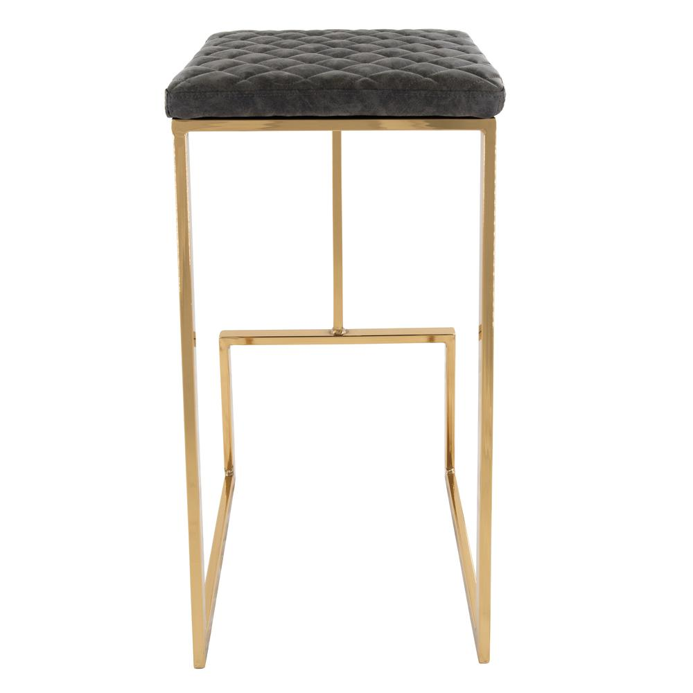 Boho Aesthetic LeisureMod Quincy Leather Bar Stools With Gold Metal Frame Set of 2 Grey | Biophilic Design Airbnb Decor Furniture 