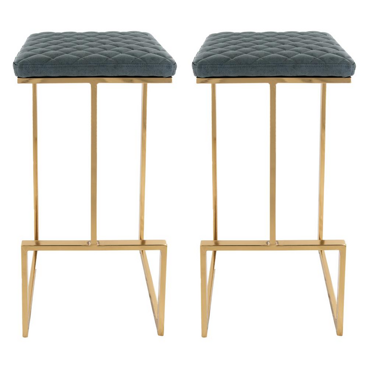 Buy farmhouse furniture The Portofino Gray Tuscan Leather & Gold Bar Stools – Set of 2 - Modern Cottage Farmhouse Furniture