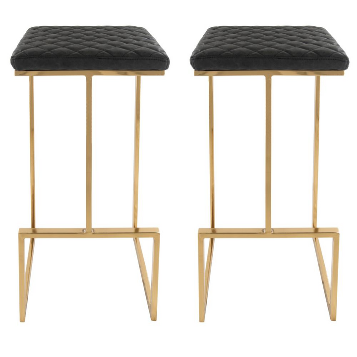 The Portofino Black Tuscan Leather & Gold Bar Stools – Set of 2 - Mediterranean Tuscan Contemporary Home Decor Furniture