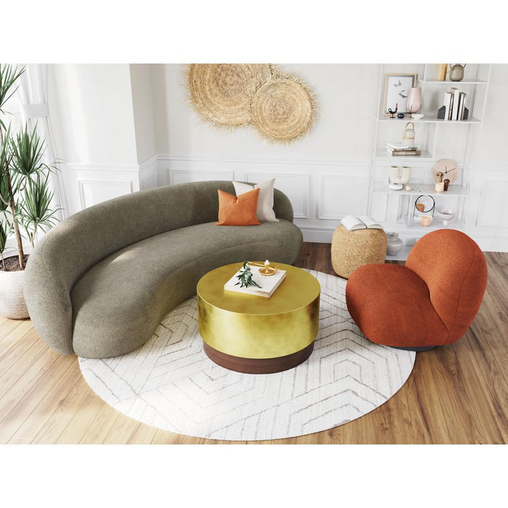 Boho Aesthetic Olive Green Luxury Modern Curved Sofa | Biophilic Design Airbnb Decor Furniture 