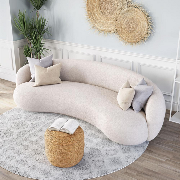 Boho Aesthetic Le Vienne | Modern Beige Large Curved Lounge Sofa | Biophilic Design Airbnb Decor Furniture 