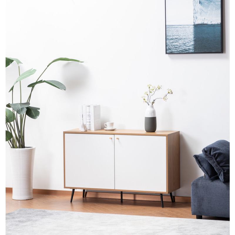 Boho Aesthetic Carlotta Light Brown and White Storage Console Cabinet Table | Biophilic Design Airbnb Decor Furniture 