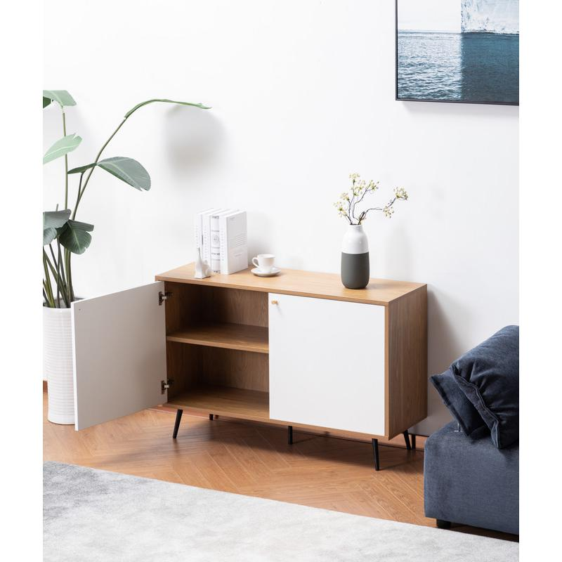 Boho Aesthetic Carlotta Light Brown and White Storage Console Cabinet Table | Biophilic Design Airbnb Decor Furniture 