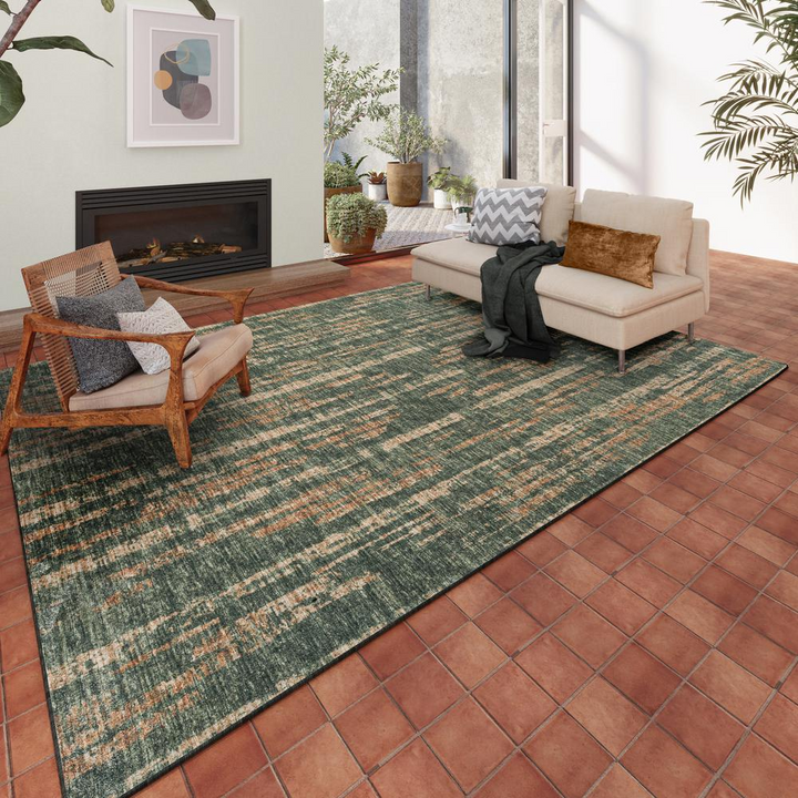 Boho Aesthetic Evergreen Olive 10' x 14' Area Rug | Biophilic Design Airbnb Decor Furniture 