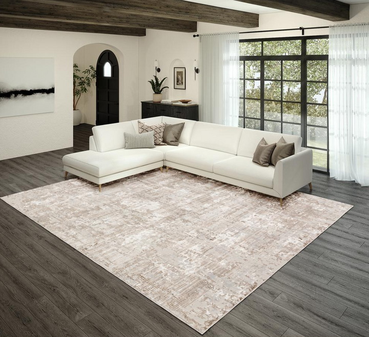 Boho Aesthetic Ansley Farmhouse Tan 7'10" x 10' Large Sofa Rug | Biophilic Design Airbnb Decor Furniture 