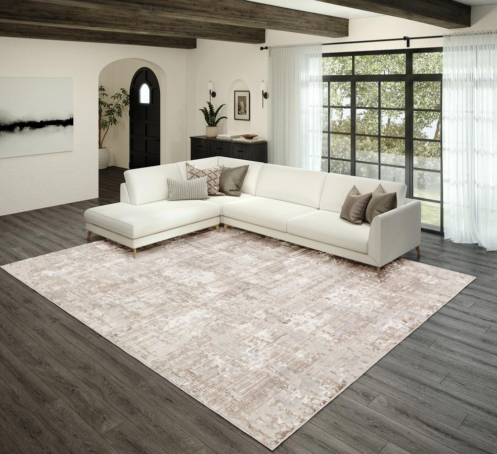 Boho Aesthetic Ansley Farmhouse Tan 7'10" x 10' Large Sofa Rug | Biophilic Design Airbnb Decor Furniture 