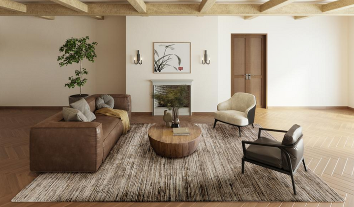 Boho Aesthetic La Trieste | Brown Hand Woven Textured Minimalist 3'3" x 5'3" Rug | Biophilic Design Airbnb Decor Furniture 