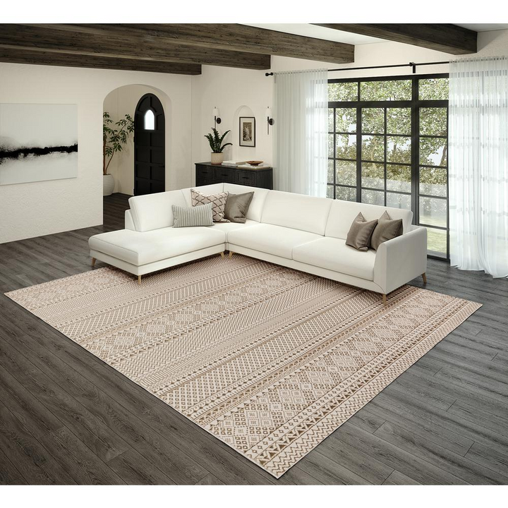 Boho Aesthetic Large Modern Boho Lustrous Tan Sofa Rug | Biophilic Design Airbnb Decor Furniture 