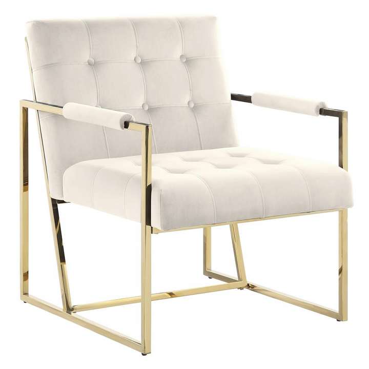 Boho Aesthetic Luxor Beige Velvet Modern Accent Chair in Gold | Biophilic Design Airbnb Decor Furniture 
