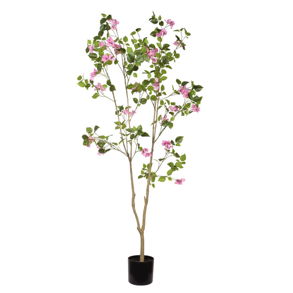 Buy farmhouse furniture Artificial Bougainvillea Tree with Black Pot | Faux Pink Flowering Indoor Plant | 72" Tall - Modern Cottage Farmhouse Furniture