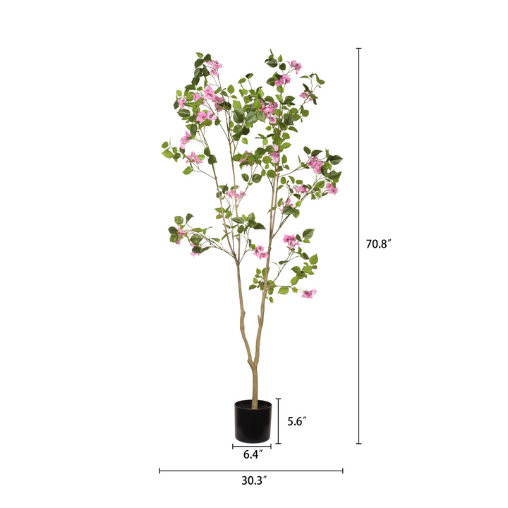 Buy farmhouse furniture Artificial Bougainvillea Tree with Black Pot | Faux Pink Flowering Indoor Plant | 72" Tall - Modern Cottage Farmhouse Furniture