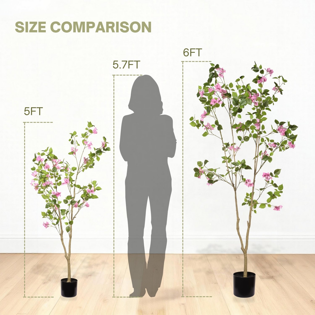 Buy farmhouse furniture Artificial Bougainvillea Tree with Black Pot | Faux Pink Flowering Indoor Plant | 72" Tall - Modern Cottage Farmhouse Furniture