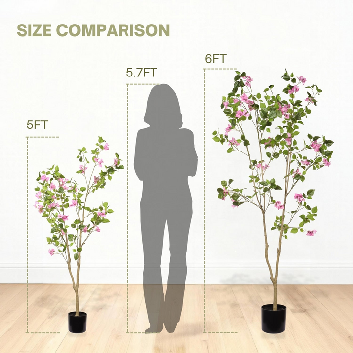 Buy farmhouse furniture Artificial Bougainvillea Tree with Black Pot | Faux Pink Flowering Indoor Plant | 72" Tall - Modern Cottage Farmhouse Furniture