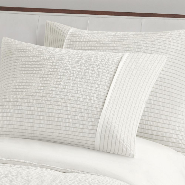 Boho Aesthetic 3 Piece Modern Elegant Striped Seersucker Oversized Queen Comforter | Biophilic Design Airbnb Decor Furniture 