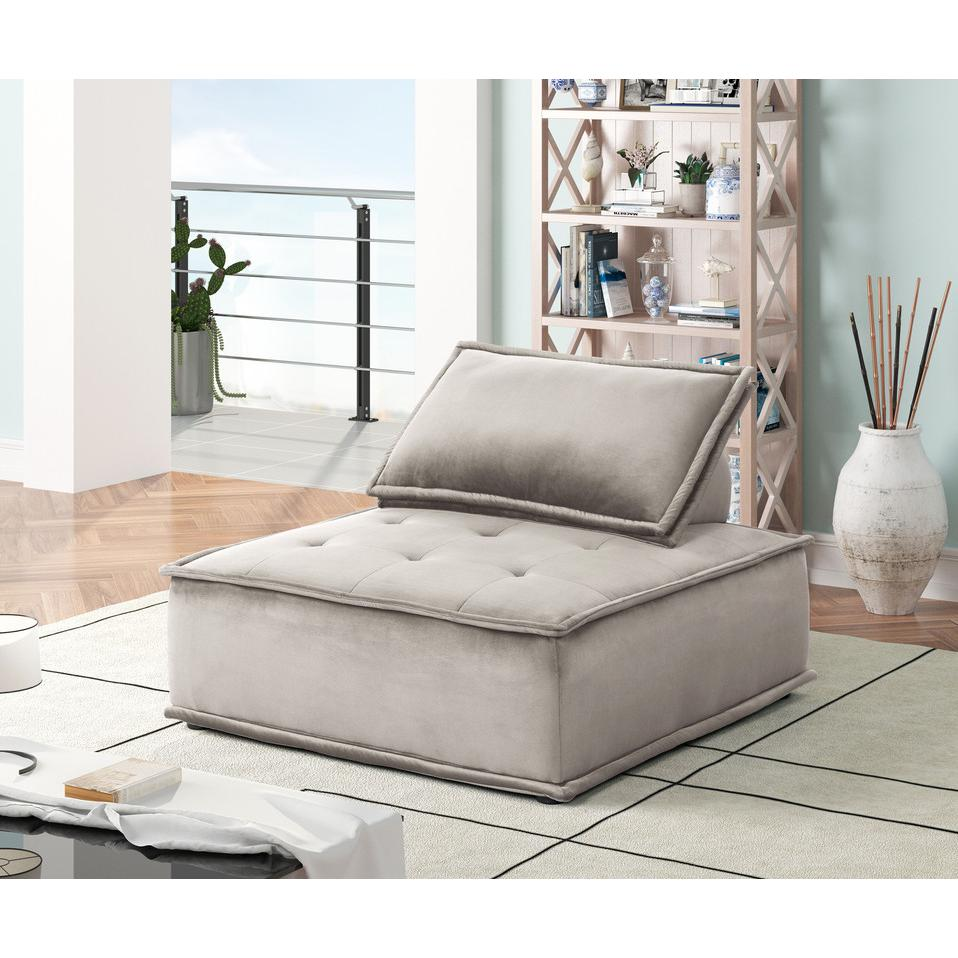 Boho Aesthetic Modern Modular Mid Century Gray Velvet Armless Lounge Chair | Biophilic Design Airbnb Decor Furniture 