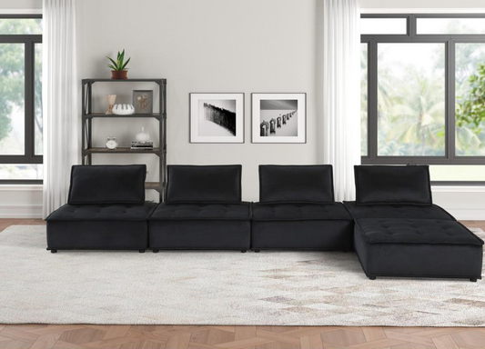 Villefranche-sur-Saône | Modular Modern Velvet Black 5 Pc Sectional Sofa | order couch online - buy sofa -buy sofa online