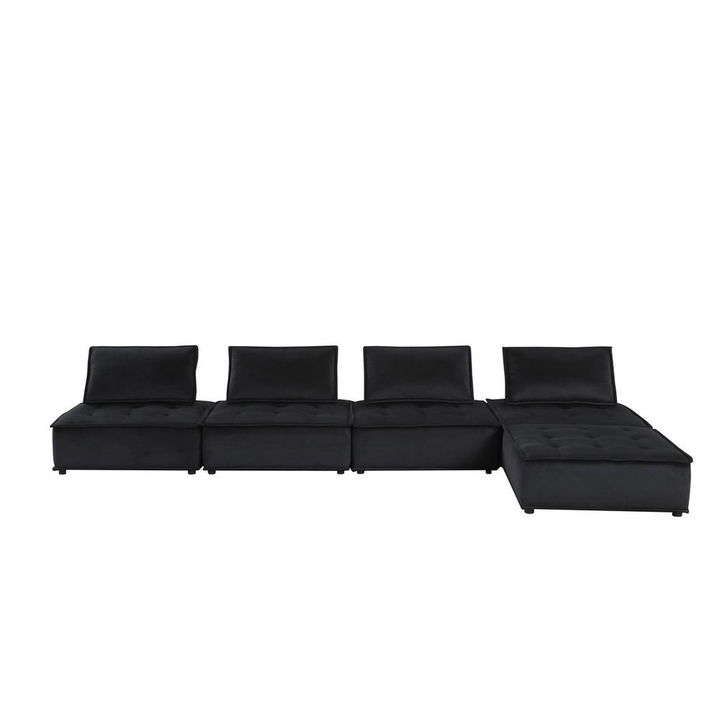 Boho Aesthetic Villefranche-sur-Saône | Modular Modern Velvet Black 5 Pc Sectional Sofa | Biophilic Design Airbnb Decor Furniture 