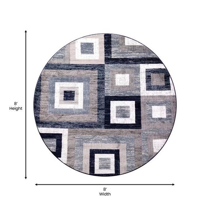 Boho Aesthetic Large Modern Round Blue Geometric Rug | Biophilic Design Airbnb Decor Furniture 