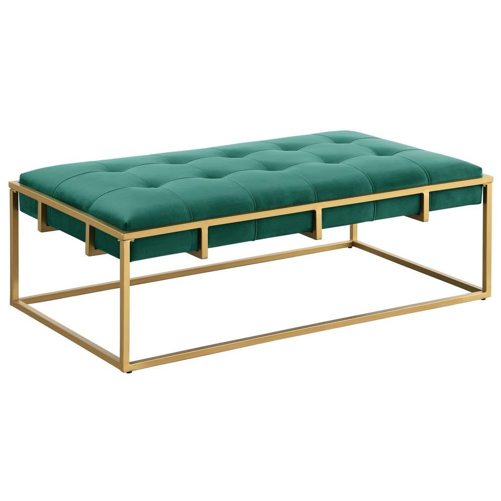 Boho Aesthetic Biophilic Velvet Accent Ottoman Green, Gold | Biophilic Design Airbnb Decor Furniture 