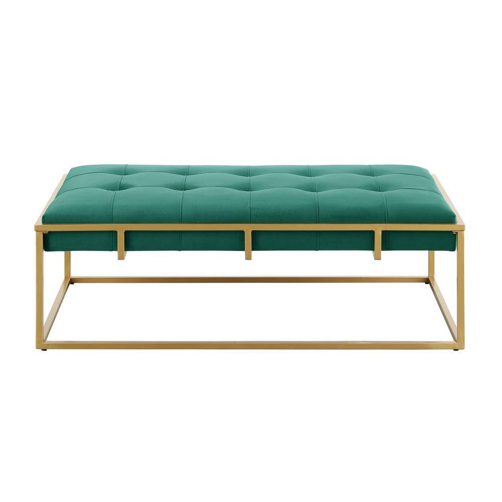 Boho Aesthetic Biophilic Velvet Accent Ottoman Green, Gold | Biophilic Design Airbnb Decor Furniture 