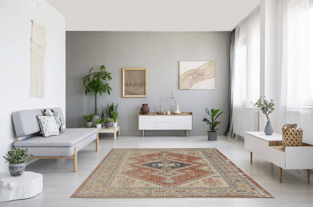 Valencia Rust | Large Mediterranean Vintage Distressed Area Rug - Mediterranean Italian Contemporary Home Decor Furniture