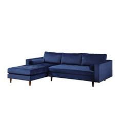 Boho Aesthetic Parker Velvet Sectional with Ottoman, Blue | Biophilic Design Airbnb Decor Furniture 