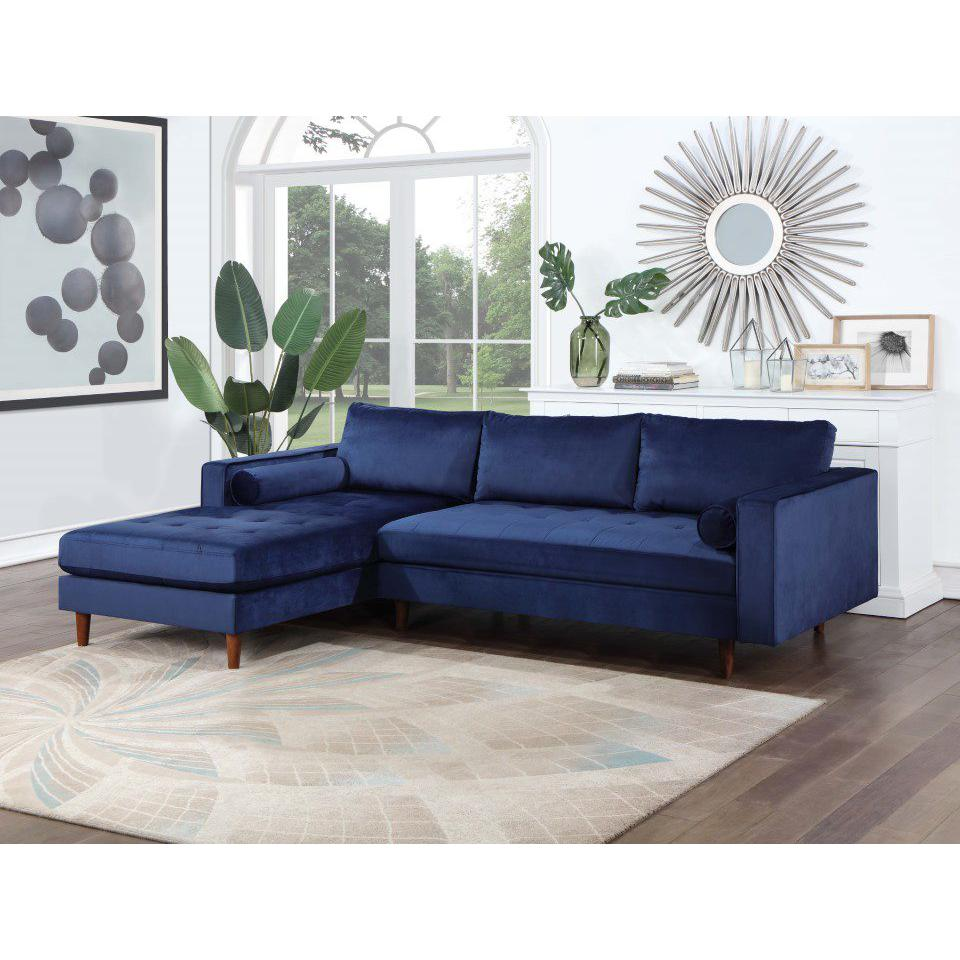 Boho Aesthetic Parker Velvet Sectional with Ottoman, Blue | Biophilic Design Airbnb Decor Furniture 