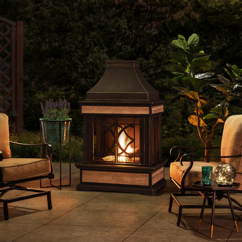 Buy farmhouse furniture Sunjoy Heirloom Slate Wood Burning Fireplace - Black - Modern Cottage Farmhouse Furniture