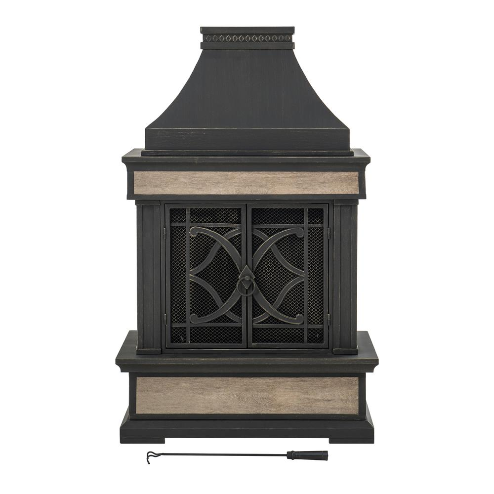 Buy farmhouse furniture Sunjoy Heirloom Slate Wood Burning Fireplace - Black - Modern Cottage Farmhouse Furniture