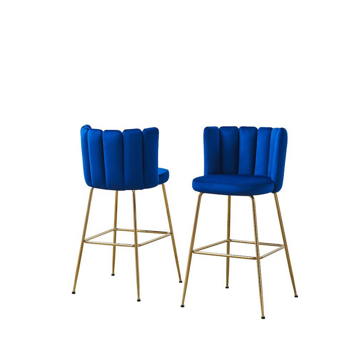 Boho Aesthetic Omid Velour Bar Chair Blue, Gold Leg (Set of 2) | Biophilic Design Airbnb Decor Furniture 