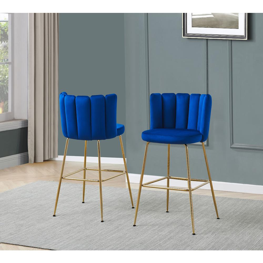 Boho Aesthetic Omid Velour Bar Chair Blue, Gold Leg (Set of 2) | Biophilic Design Airbnb Decor Furniture 